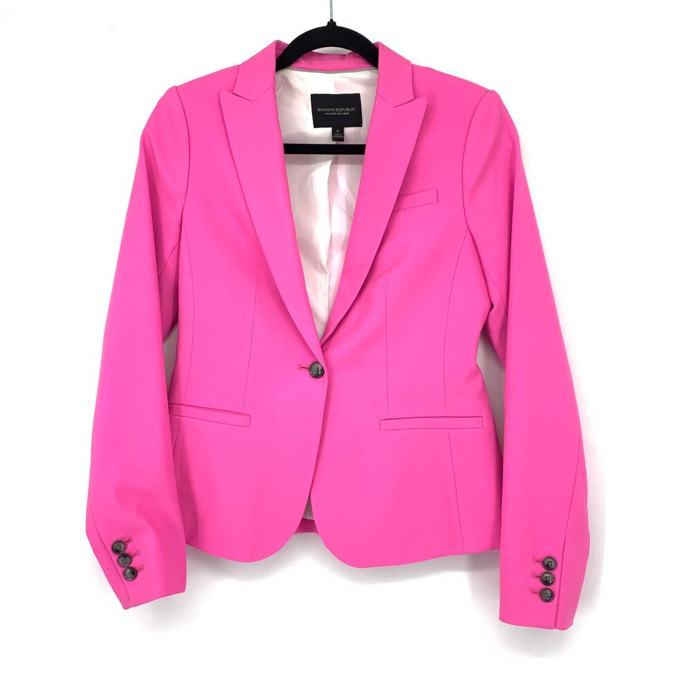 Banana Republic Classic Blazer Womens Sz 2 Bright Pink Single Button *FLAWS READ